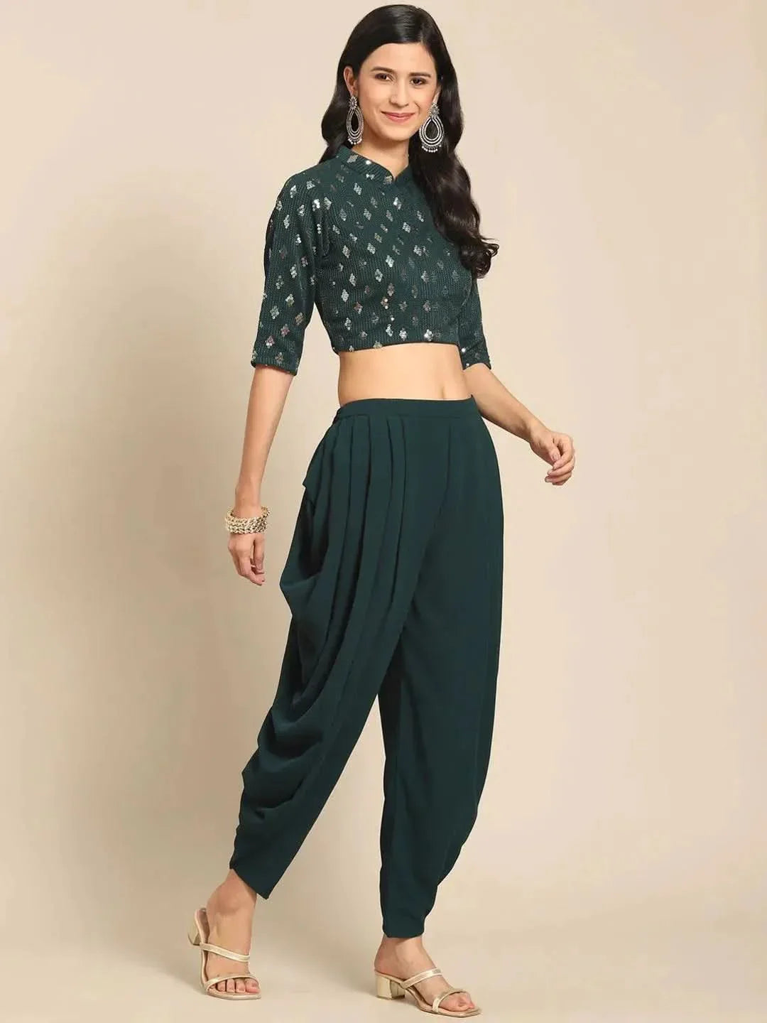 Green Embellished Georgette Dhoti Saree