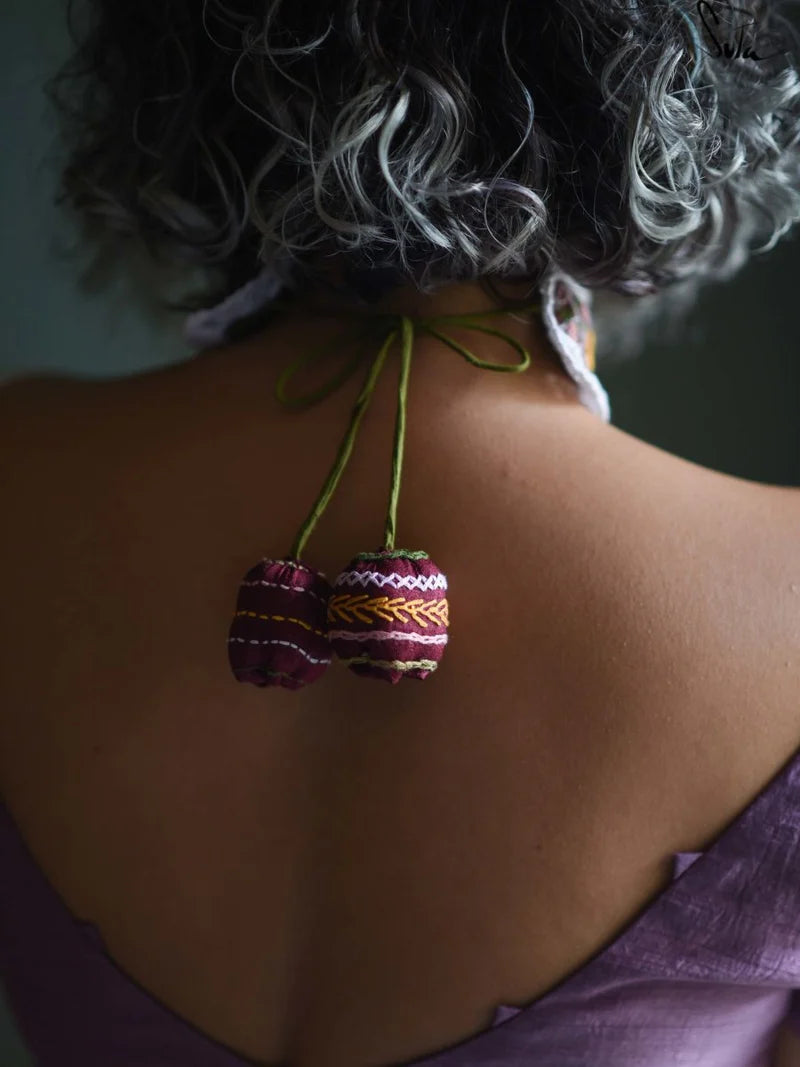 Purple Hand Embroidery Tussar Silk Choker with Lace