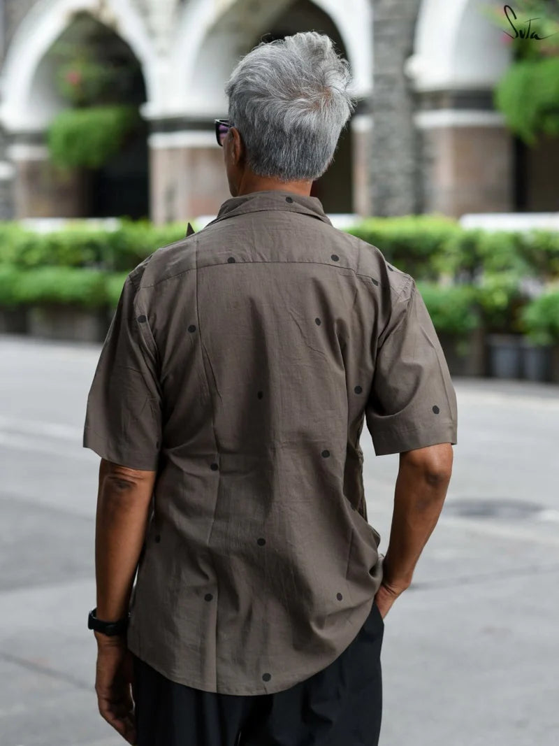 Brown Cotton Half Sleeve Shirt for Men
