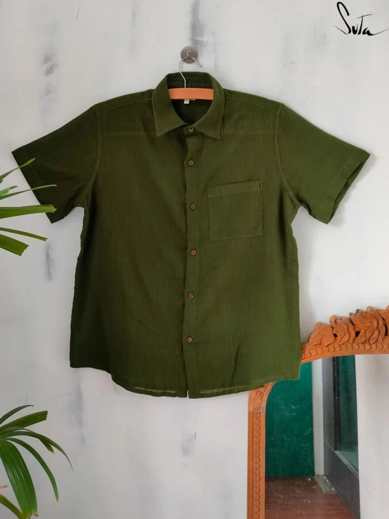 Green Cotton Half Sleeve Shirt for Men