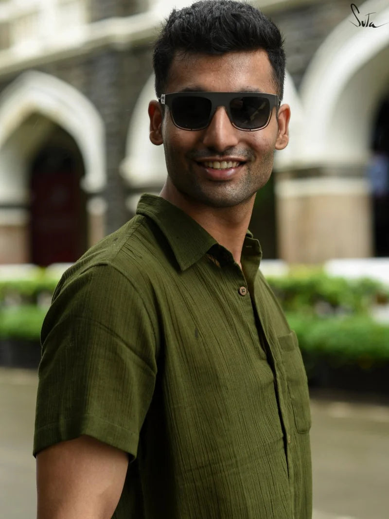 Green Cotton Half Sleeve Shirt for Men