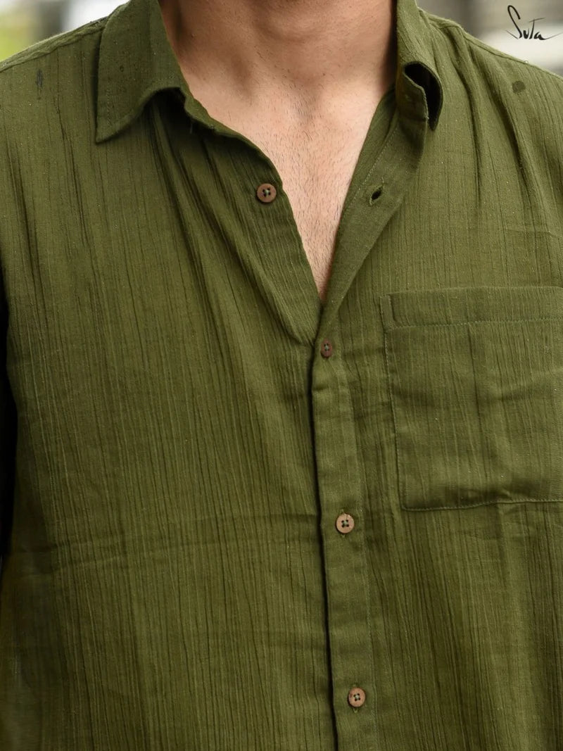 Green Cotton Half Sleeve Shirt for Men