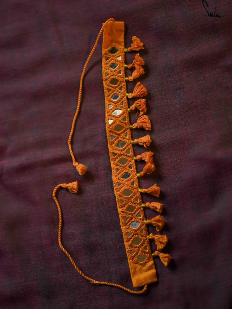 Yellow Woven Cotton Choker with Mirror Work & Tassels
