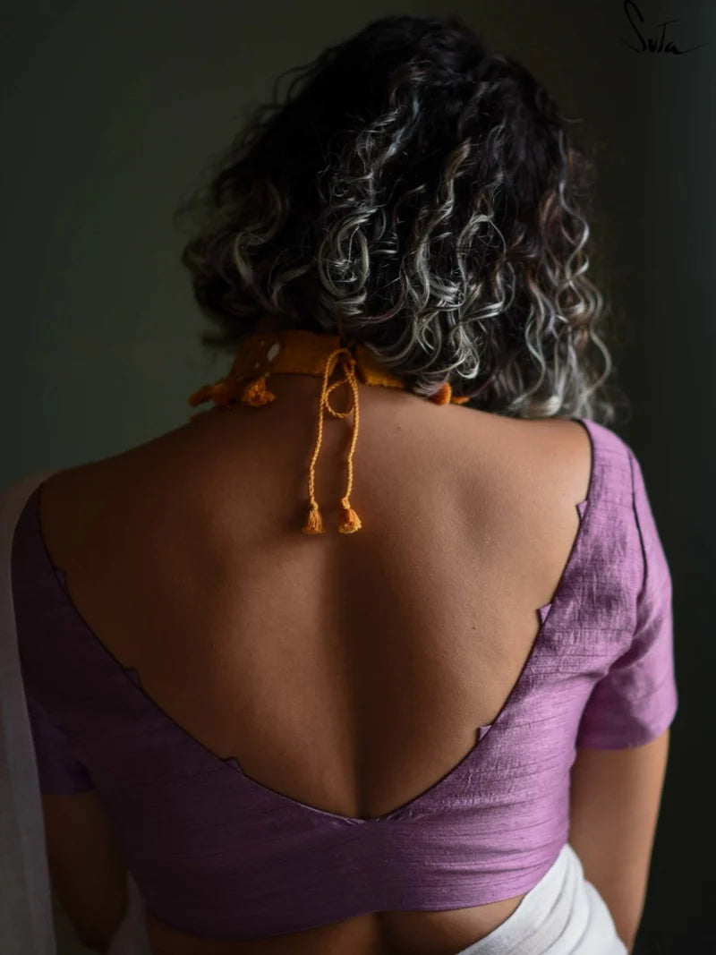 Yellow Woven Cotton Choker with Mirror Work & Tassels